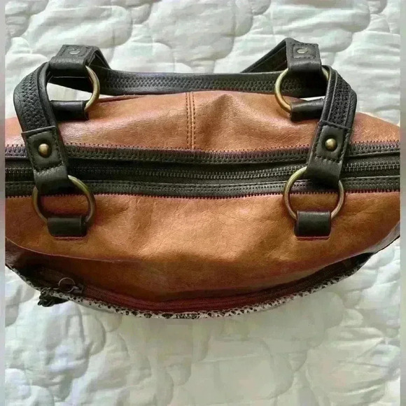 The Sak Two Way Tote Handbag Large  Leather Brown Snake Pattern. - Picture 6 of 13